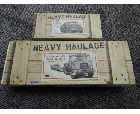 Two Corgi 1:50 scale Limited Edition Heavy Haulage diecast sets, Atkinson Venturer 2 Axle Low Loader, Wynns Heavy Haulage, bo