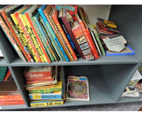 Two shelves of mixed vintage Children's Annuals and Story Books including Dandy, Victor, Topper, Toby Twirl Tales, Broons etc