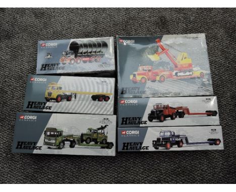 Five Corgi 1:50 scale Heavy Haulage diecast sets, Hallett Silbermann 16901, Edward Beck &amp; Son Ltd 12801, Short Bros 31010
