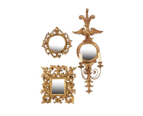 Two Italian, probably Florentine giltwood wall mirrors, 19th century, one of rectangular form, 45cm high, 40cm wide, the othe