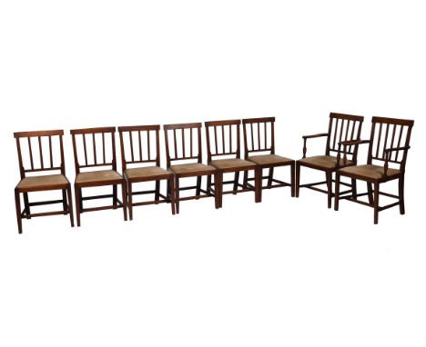 A set of eight George III mahogany dining chairs, late 18th century, to include a pair of armchairsCondition Report: Marks, k