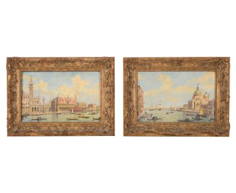 Italian School (20th century)Two Venetian views, Santa Maria della Salute; Palazzo Ducale Oil on board Both indistinctly sign