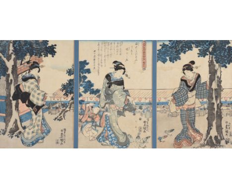 Utagawa Toyokuni II (1786-1864): An Ukiyo-e Woodblock Printed Triptych, in inks and colours on mulberry bark paper, depicting