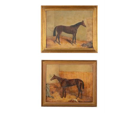 Follower of Harry Hall A study of a horse in a stable, a set of two Oil on canvas 43 x 53.5cm (16¾ x 21 in.) (2)Condition Rep
