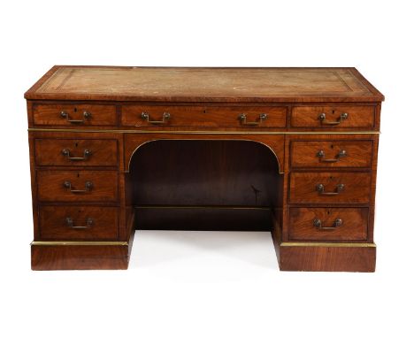 A walnut pedestal desk, late 19th/ early 20th century, 77cm high, 147.5cm wide, 73cm deepCondition Report: Marks, knocks, scr