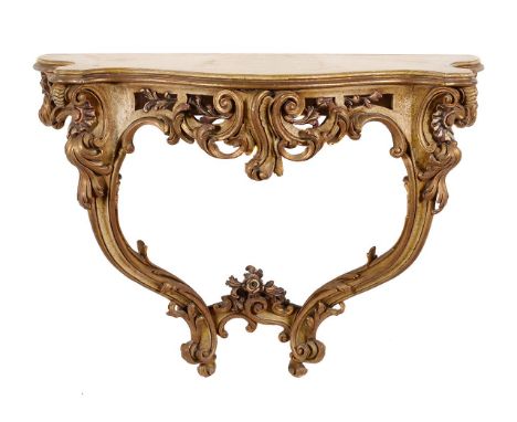 A pair of console tables in Louis XVI style, 19th century, one cream and parcel gilt, the other giltwood, each 81cm high, 106