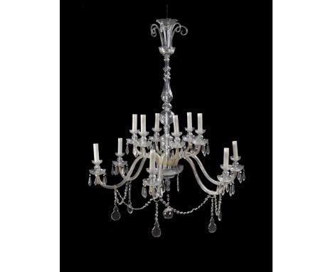 A cut and moulded glass twelve light chandelier, 20th century, 120cm high, approximately 110cm wide, together with another sm