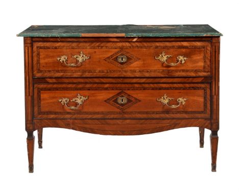 An Italian walnut and marquetry inlaid commode, early 19th century, 96cm high, 131.5cm wide, 61cm deepProvenance: Private col