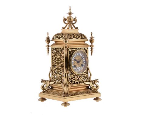 A gilt metal mantel clock, late 19th century, with eight-day bell striking movement, the backplate stamped CHLES MT and seria