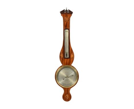 A mahogany and inlaid wheel barometer, first quarter 19th century, attributed to James Vecchio, the silvered dial signed Vecc