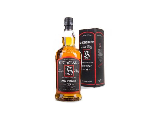 SPRINGBANK 10 YEAR OLD 100° PROOFSingle malt.There are very few distilleries left in Scotland that have the capacity to carry