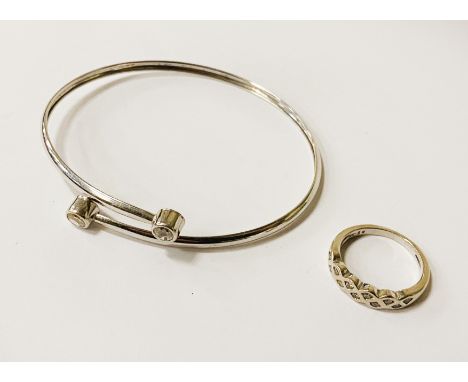 9CT WHITE GOLD DIAMOND RING WITH 9CT GOLD BANGLE 5.5 GRAMS APPROX
