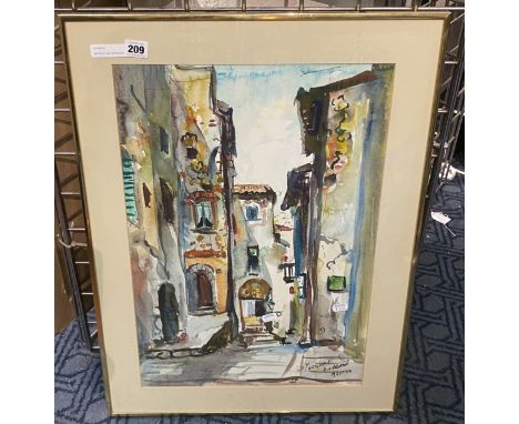 WATERCOLOUR IMPRESSIONIST MEDITERRANEAN SCENE SIGNED BY ARTIST 56.5CMS (H) X 38 CMS (W) PIC ONLY APPROX