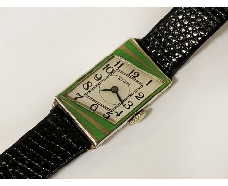 ELGIN ART DECO SILVER ENAMELLED LADIES COCKTAIL WATCH