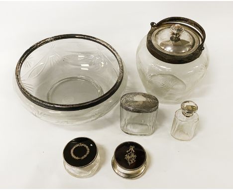 H/M SILVER BOTTLE H/M SILVER INKWELL SET &amp; H/M SILVER PLATED BOWL &amp; LIDDED JAR