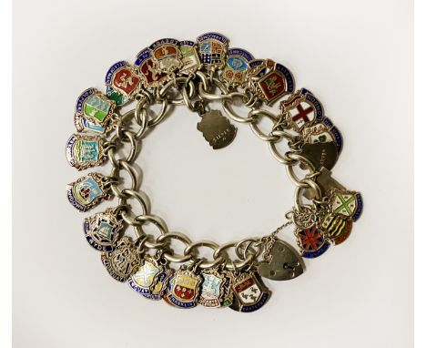 SILVER &amp; ENAMEL CHARM BRACELET OF AREAS AROUND ENGLAND 48.9 GRAMS APPROX