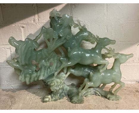 JADEITE STONE CARVING - RUNNING DEER 27.5CMS (H) APPROX