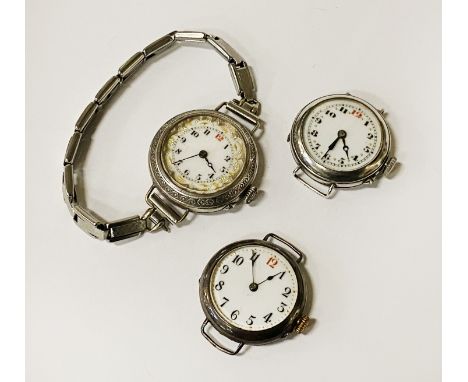 THREE H/M SILVER ART DECO ENAMEL FACED POCKET WATCHES