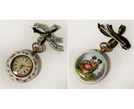 ENAMEL &amp; SILVER NEOCLASSICAL DEPICTION POCKET WATCH