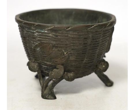 A Japanese bronze tripod censer cast with bats, three character maker’s mark, 12cm in diameter. Condition - fair to good