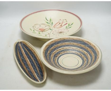Three various Poole pottery dishes, largest 32cm. Condition - good Occasional minor surface scratches. All in good condition.