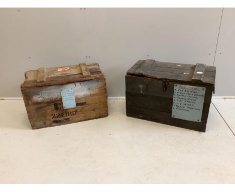 Two vintage Red Cross boxes, width 66cm, depth 38cm, height 44cm. Condition - poor