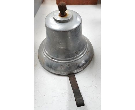 A chrome plated cast iron fire engine bell, with leather handle to clapper, 26cm diameter. Condition - fair