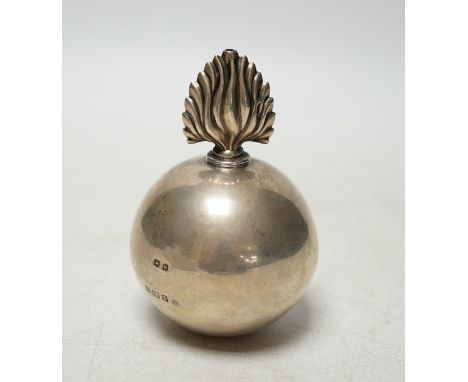 A George V silver 'grenade' table lighter, by A &amp; J Zimmerman, Birmingham, 1921, height 10.2cm. Condition - poor to fair
