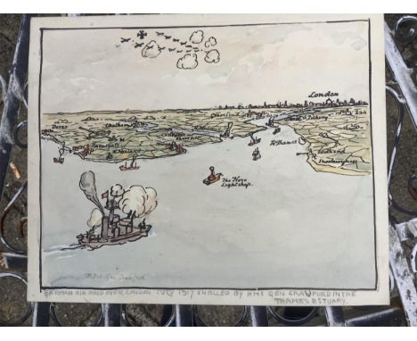 Nelson Dawson (1859-1941), three original works and an etching, WW1 studies, ‘German Air Raid over London July 1917 shelled b