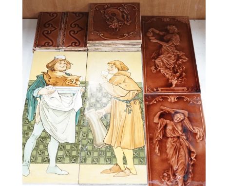A collection of twelve late 19th/early 20th century glazed earthenware tiles including a pair by Copeland Spode. Condition - 