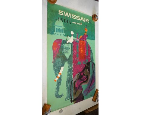Three 1960s/70s vintage Swiss Air advertising travel posters printed in Switzerland by Buchdruckerei Winterthur, 102cm x 64cm