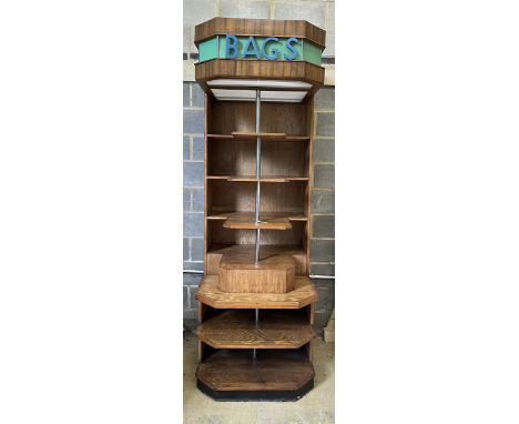 An Art Deco style shop display unit 'Bags', width 86cm, depth 90cm, height 242cm. Condition - fair