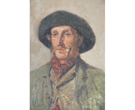 Late 19th century English School, oil on canvas, Portrait of a man smoking a pipe, dated 9th March 1886, indistinctly inscrib