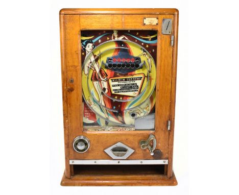 ALLWIN SUPREME; a vintage wall mounted pinball machine, penny activated, height 70cm, width 44cm.Additional InformationWe can