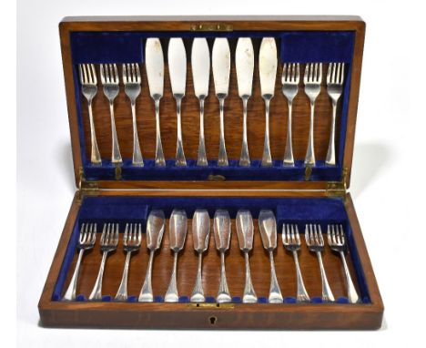 HARRISON BROS &amp; HOWSON; a cased twelve piece George V hallmarked silver fish service, Sheffield 1932, approx weight 30ozt