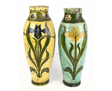 DELLA ROBBIA; two enormous floral decorated vases, height approx. 60cm, both very badly af.&nbsp;Additional InformationAs can