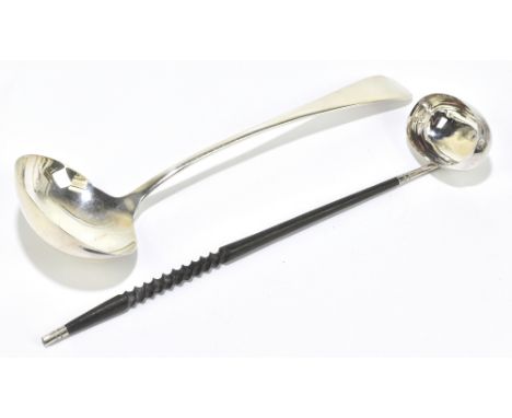 WALKER &amp; HALL; a George V hallmarked silver ladle, Sheffield 1911, length 31cm, approx weight 7.3ozt/229g, together with 