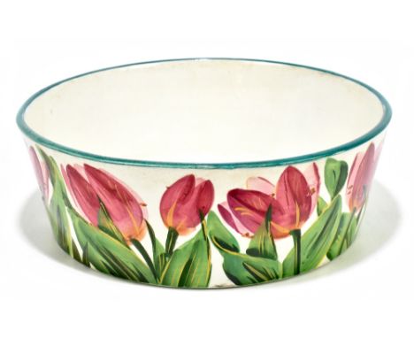 WEMYSS WARE; a large circular bowl, painted with tulips, signed and impressed marks to the underside, height 9.5cm, diameter 