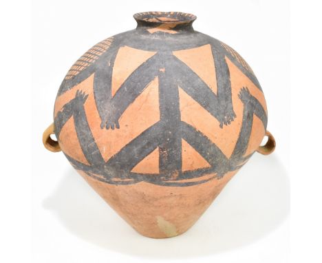 A large Chinese Neolithic period (circa 2nd Millennium BC) Yangshao Culture buff red earthenware jar with painted decoration,