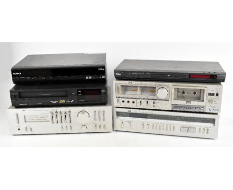 A four piece JVC sound system to include an amplifier, record deck turn table, AM/FM synthesiser and a cassette deck, togethe