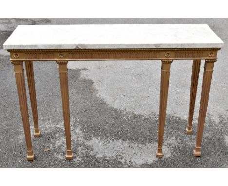 A reproduction gilt console table with rectangular marble top, 120 x 38cm.