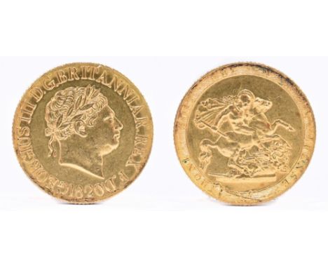 A George III full sovereign, 1820.Additional InformationLight wear, minor tarnishing and scuffs to the edges.