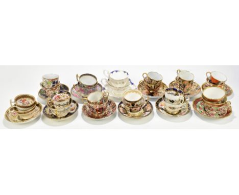 A collection of twelve 19th century English porcelain trios, including Newhall, Coalport, Flight Barr Barr, Miles Mason etc, 