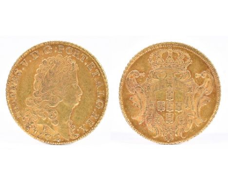A Portuguese escudo gold coin, 1732, approx weight 28.7g.Additional InformationLight wear to the coin but good condition.
