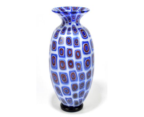 MURANO; a contemporary glass vase with flared neck with internal stylised detail, signed and remains of the label to the unde