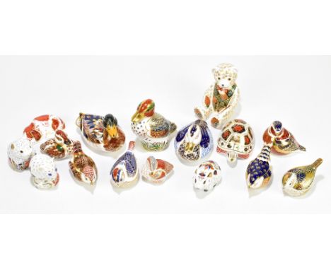 ROYAL CROWN DERBY; a collection of sixteen animal form paperweights, including 'The Regal Goldie Bear', with box and certific