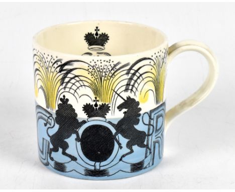 ERIC RAVILIOUS FOR WEDGWOOD; a King George VI coronation mug, with blue band, height 10cm.Additional InformationA little dirt