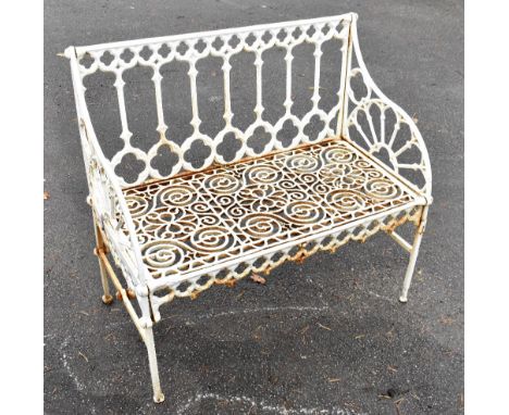 A Regency style cat iron garden bench, height 87cm, width 95cm.&nbsp;