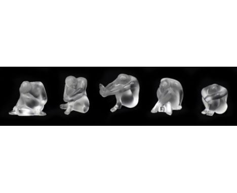 LALIQUE FRANCE; five contemporary frosted glass figures, modelled as nude maidens, height of largest example 7cm (5).Addition