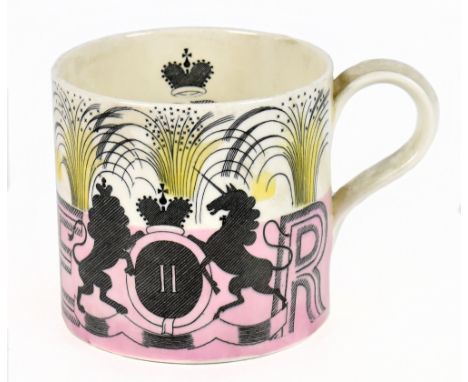 ERIC RAVILIOUS FOR WEDGWOOD; a Queen Elizabeth II 1953 coronation, with pink band, height 10cm.&nbsp;Additional InformationLi